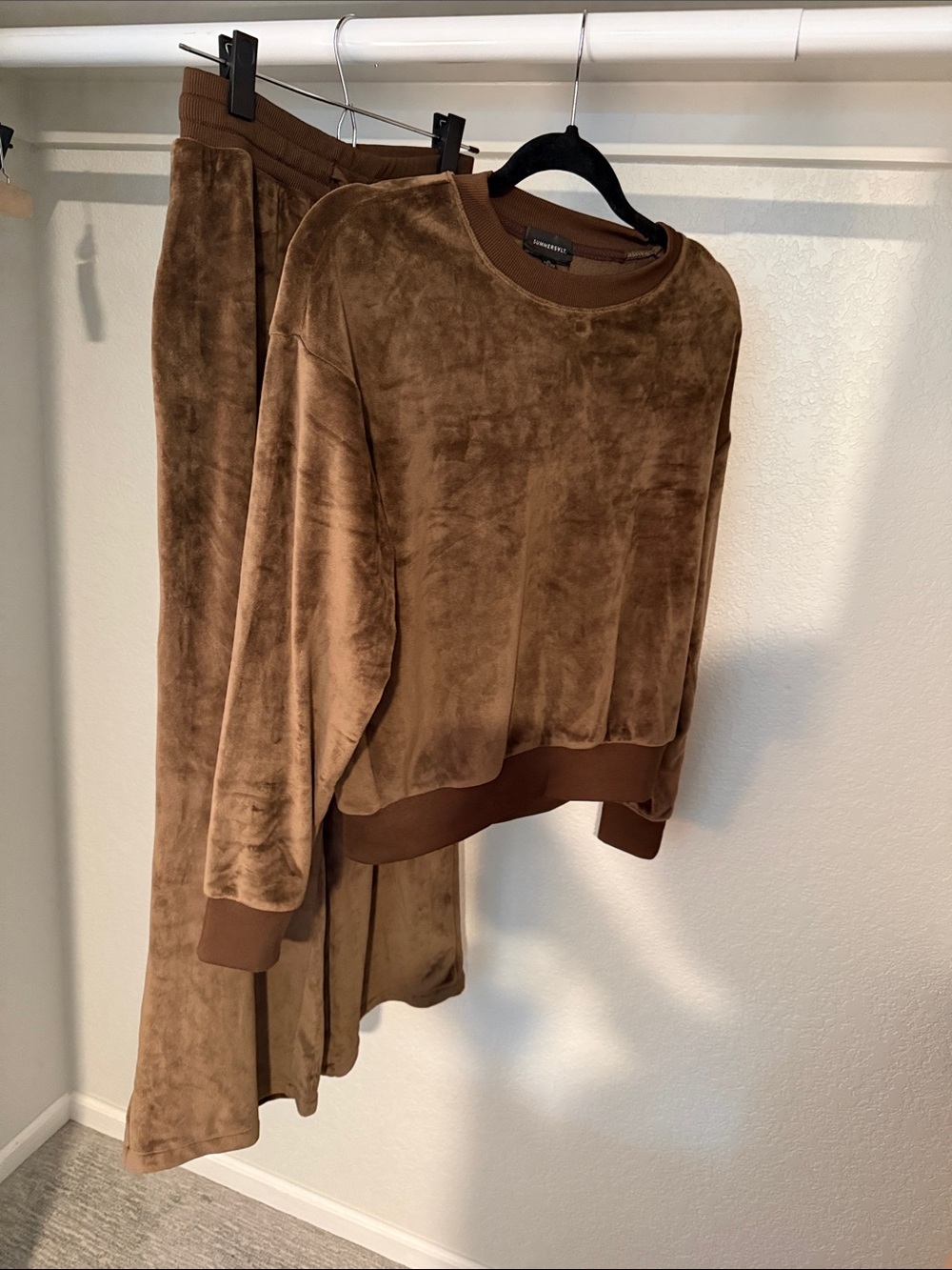 summersalt Brown Velour Crewneck Sweater and Pants (matching set)
